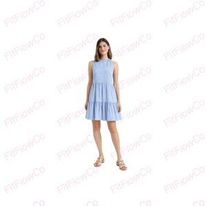 J.Crew Factory Blue White Striped Sleeveless Tiered Mini Dress Size 4